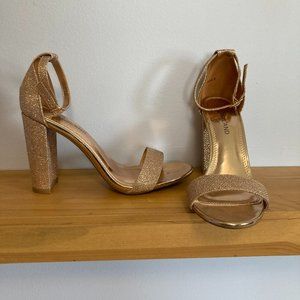Gold Open Toe Ankle Strap Chunky Block High Heel Dress Party Pump Sandals